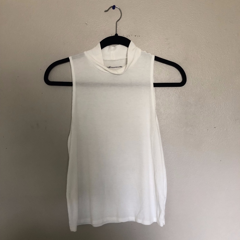 Ribbed Mock Neck White American Eagle Tank Top